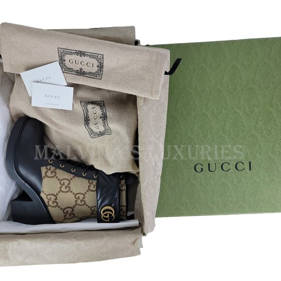 GUCCI BOOTS TRIP GG CANVAS AND LEATHER COMBAT ANKLE BOOTIES sz 41 11 - Picture 15 of 16